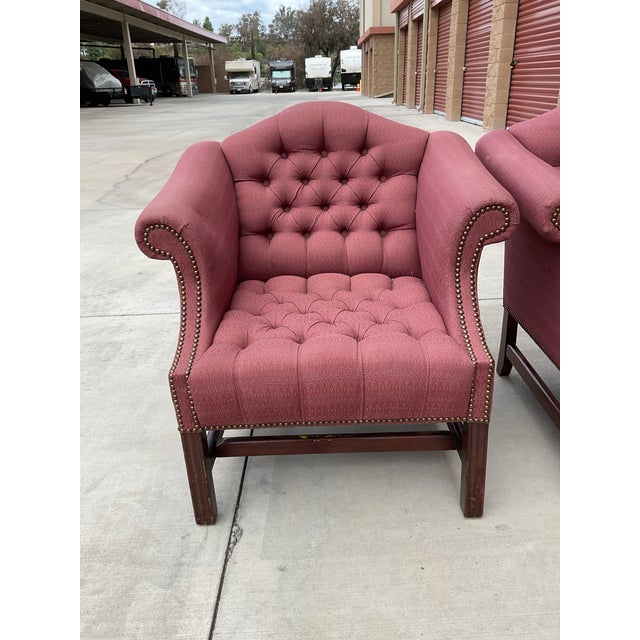 Pair of Vintage St. Timothy Tufted English Traditional Lounge Chairs – Hickory, Nc For Sale - Image 4 of 16