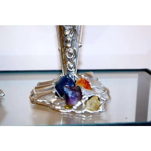 Metal Vases With Semi-Precious Stones For Sale In Palm Springs - Image 6 of 11