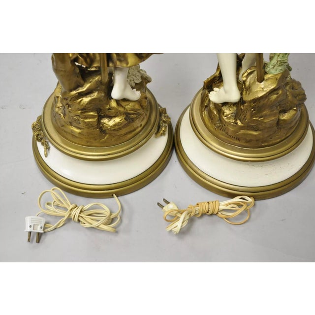 Vintage French Renaissance Moreau Metal Boy and Girl Figural Table Lamp - A Pair For Sale - Image 10 of 12