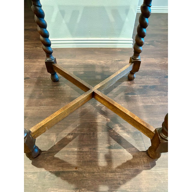 Chestnut Early 1900’s English Oak Barley Twist Draw-Leaf Pub Table For Sale - Image 8 of 12