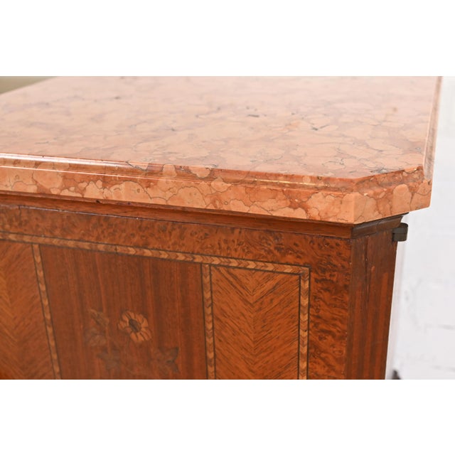 French Louis XV Kingwood Inlaid Marquetry Marble Top Lingerie Chests, Pair For Sale - Image 10 of 12