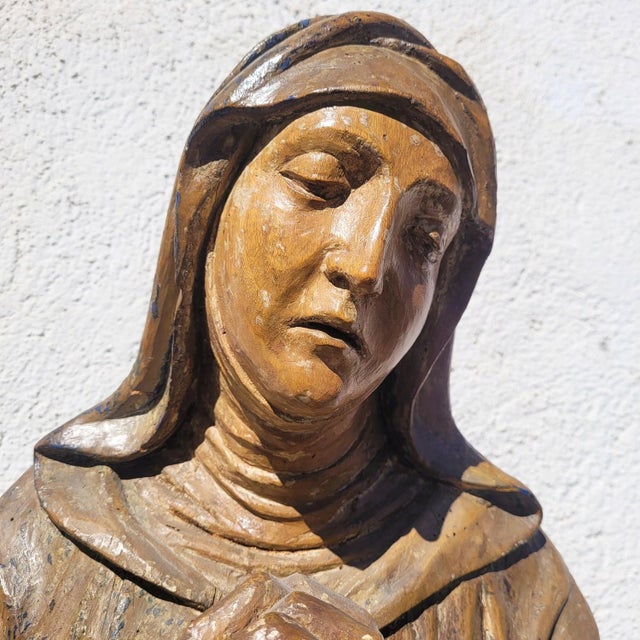 Italian Artist, Virgin in Prayer, 1800s, Polychrome and Wood For Sale - Image 3 of 18