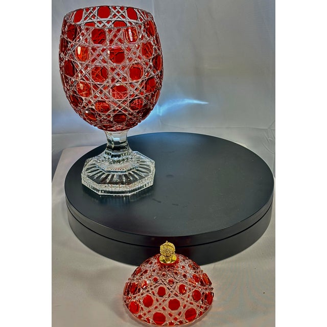 Revival Imperial Ruby Crystal Egg, Bonbonniere, Candy Dish Etched Base With "Faberge" With Original Presentation Box & Certificate For Sale - Image 11 of 18