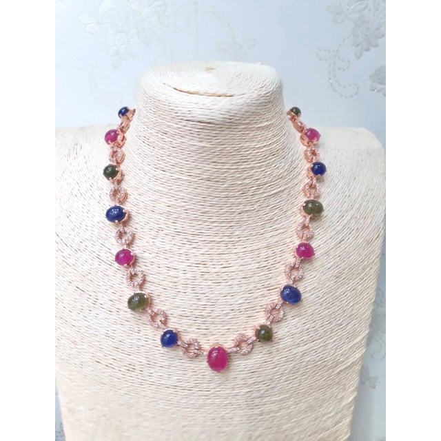 Late 20th Century Bochic “Capri” Vintage Ruby & Multi Color Sapphire Necklace In 18K Gold & Silver For Sale - Image 5 of 15