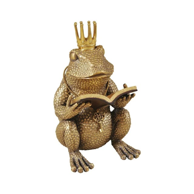 Antique Finished Cast Brass Frog Reading a Book