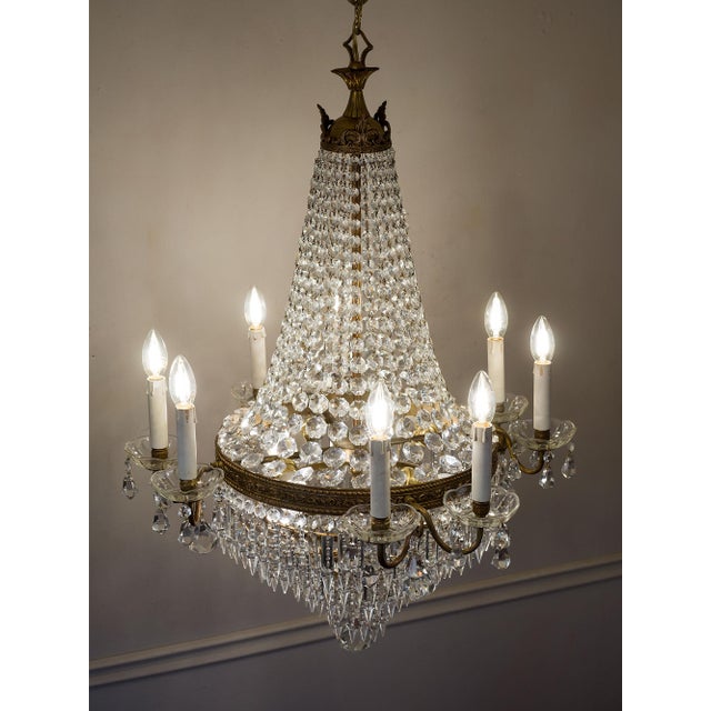 Italian Empire Style 12-Light Chandelier in Brass, Crystal and Cut Glass, 1940s For Sale - Image 4 of 15