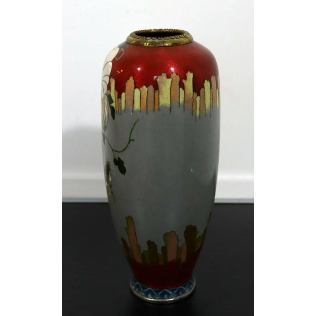 Chinese Vintage Signed Red and Gray Enameled Cloisonne Vase with Koi Fish For Sale - Image 3 of 9