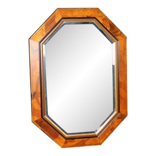 Hollywood Regency Style Octagonal Burled and Beveled Glass Mirror For Sale