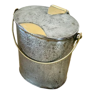 1880's Original Antique English Steel & Brass Dairy Pail, 'Abbott Bros. Pure Milk' Embossed on the Lid