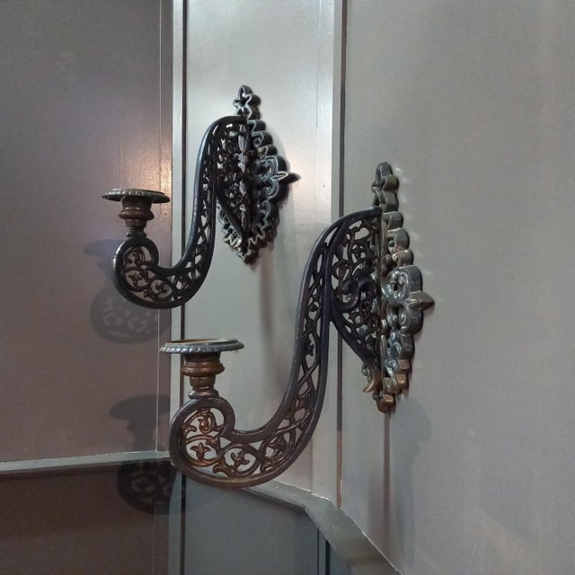 Antique Neo-Gothic Wall Sconces in Cast-Iron, Set of 2 For Sale - Image 10 of 12