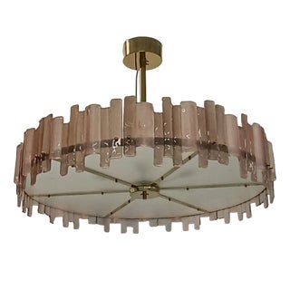 Mid-Century Italian Murano Glass and Brass Chandelier, 2000s For Sale