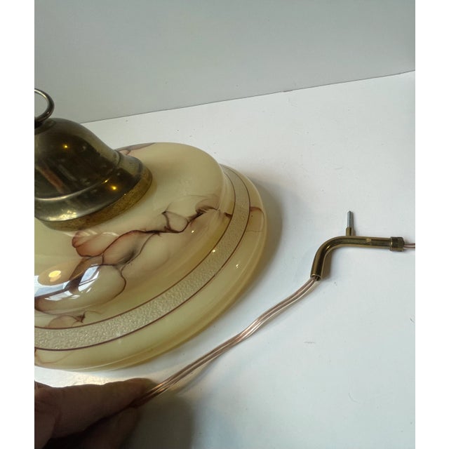 White Scandinavian Functionalist Ceiling Lamp in Brass and Marble Glass, 1940s For Sale - Image 8 of 12