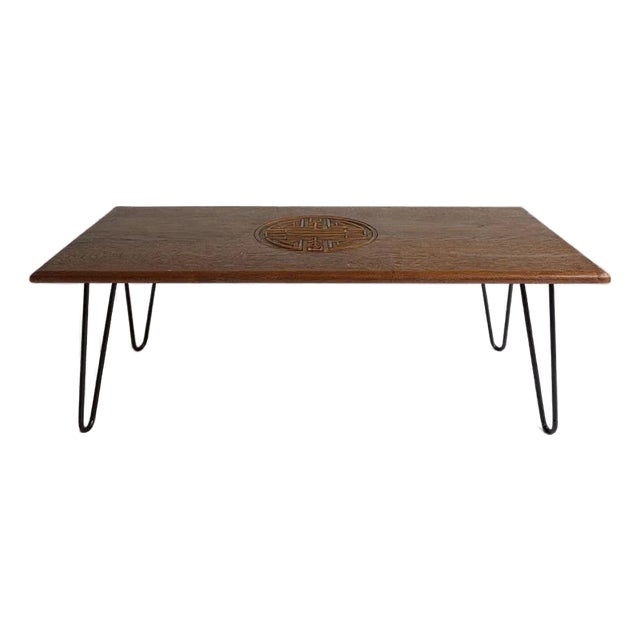 Mid-Century Modern Indonesian Teak Table with Hairpin Legs For Sale