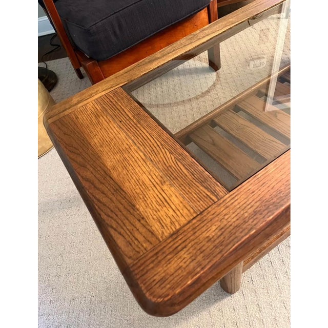 Vintage 1970’s Mersman Waldron Hodges Oak & Smoked Glass Coffee Table For Sale In New York - Image 6 of 9