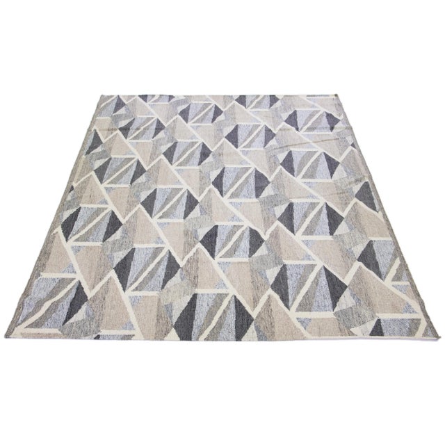 Abstract Beige Modern Swedish Style Handmade Wool Rug With Abstract Design For Sale - Image 3 of 8