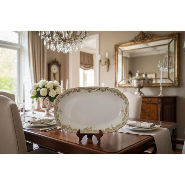 Antique Elite Works Limoges Large 13.5” Serving Platter - Celadon Dot & Gilded Scrolls For Sale - Image 14 of 14