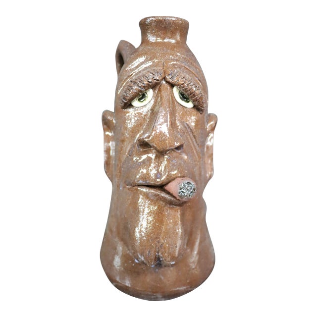 Whimsical Terra-Cotta Face Jug Smoking For Sale