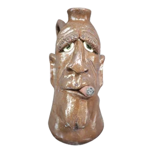 Whimsical Terra-Cotta Face Jug Smoking