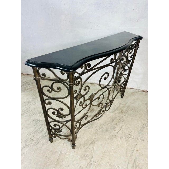 Mediterranean Iron and Marble Console Table For Sale - Image 3 of 12