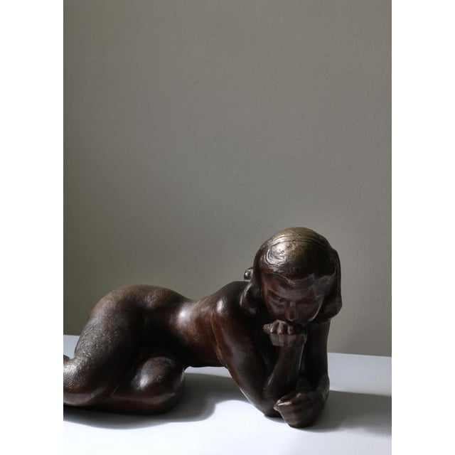 Woman Sculpture Patinated Bronze attributed to Johannes Hansen, Denmark, 1940s For Sale - Image 3 of 18