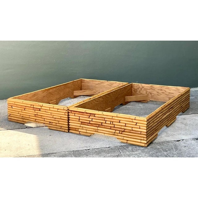 Vintage Stacked Rattan King Bed Base - Pair For Sale - Image 11 of 12
