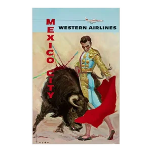 Vintage Travel Poster. Western Airlines / Mexico City. 1970s - Designed by "Tuser"
