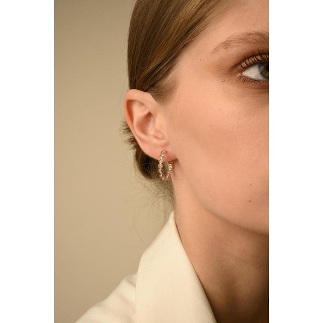 Art Deco 14k Solid Yellow Gold Pink Sapphire C-Hoop Earrings - 2 Pieces For Sale - Image 3 of 8