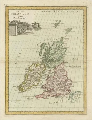 Antique Map of the British Isles with Hand Coloring