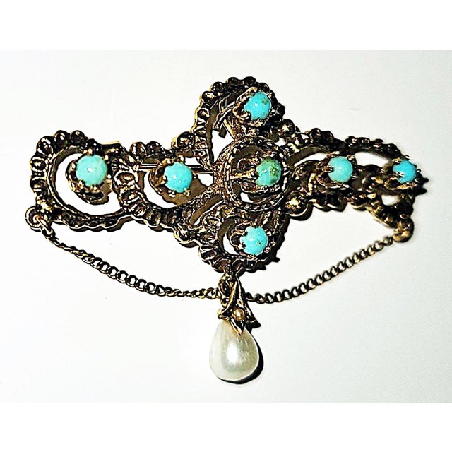 late 19th Century Victorian 14k Gold and Turqouise Brooch For Sale - Image 4 of 11