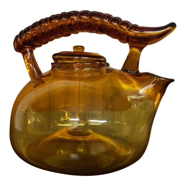 2000s Amber Blown Glass Small Teapot For Sale