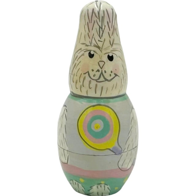 Vintage Easter Bunny Rabbit Nesting Dolls Midwest Importers Wooden Matryoshka For Sale In Washington DC - Image 6 of 13