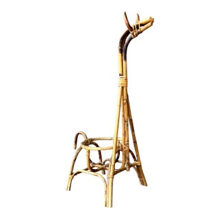 Vintage Boho Bent Rattan Giraffe Plant Holder For Sale