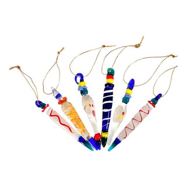 Vintage Handblown Art Glass Icicle Ornaments - Set of 6 For Sale