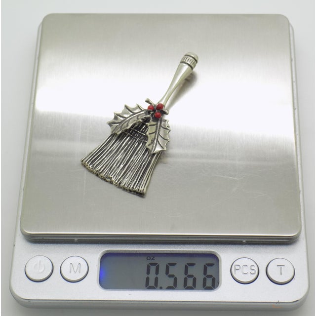Vintage Italian Genuine Silver Christmas Lucky Broom Good Luck Holiday Miniature With Holly, Enameled Figurine Made in Tuscany For Sale - Image 10 of 12