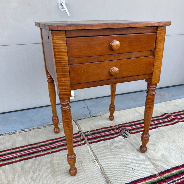 A Nice Antique Pennsylvania Sheraton Cherry and Tiger Maple 2 Drawer Side Table, Circa 1830’s For Sale - Image 11 of 12