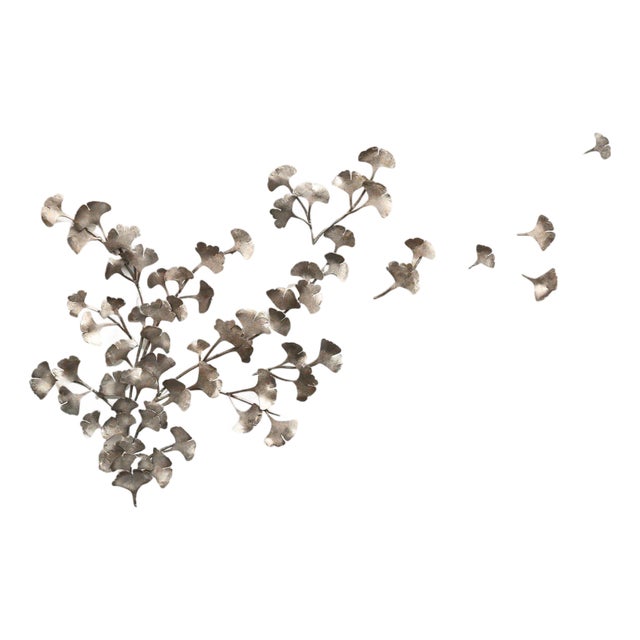 Aged Silver Ginkgo Wall Sculpture For Sale