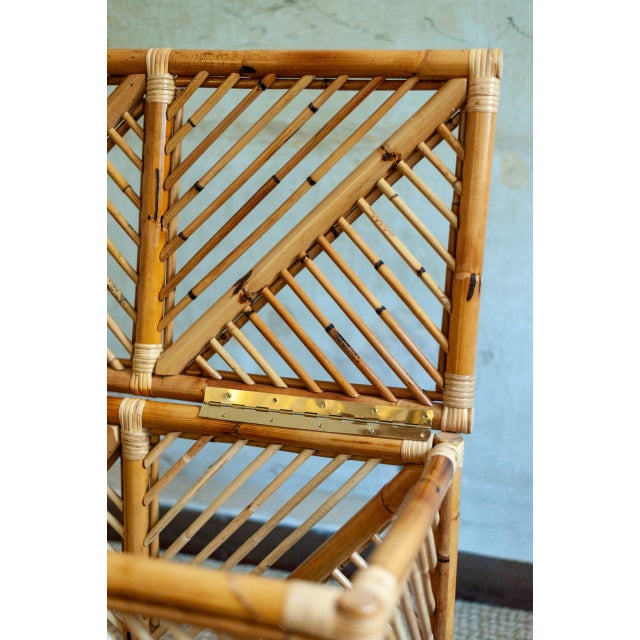 Wood Bamboo Storage Bench with Geometric Cane Patterns For Sale - Image 7 of 12