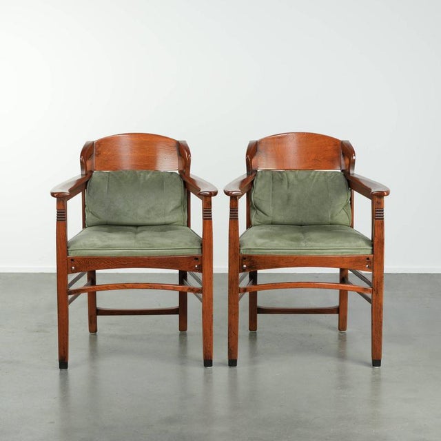 Art Nouveau Jugendstil Dining Chairs with Suede Upholstery from Schuitema, Set of 2 For Sale - Image 15 of 15