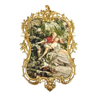 French Rococo Romantic Courtship Wall Art With Hand-Gilded Gold Leaf Frame For Sale