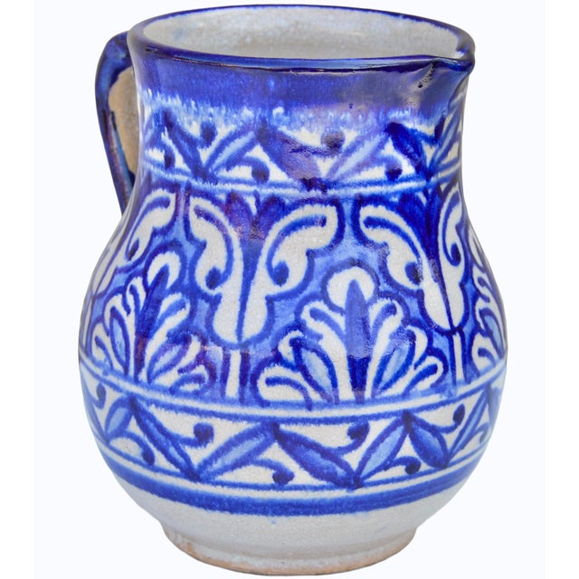 Early 20th Century Handmade Andalusian Ceramic Pitcher Accent W/ Blue Hues For Sale - Image 4 of 9