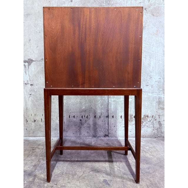 Attributed to Frits Henningsen Danish Teak Drop-Front Bar Cabinet – 1940s Mid-Century Secretary (38” Tall) For Sale In San Francisco - Image 6 of 17