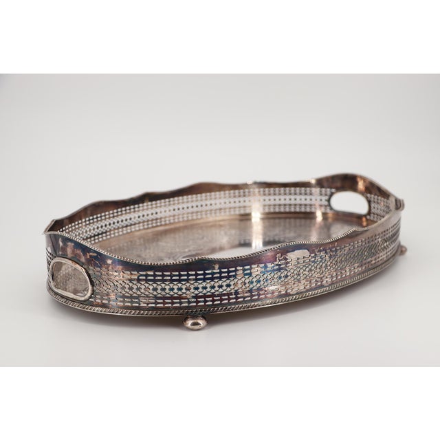 1940s Barker Ellis Large Silver Plate Footed Serving Tray, English For Sale - Image 9 of 18