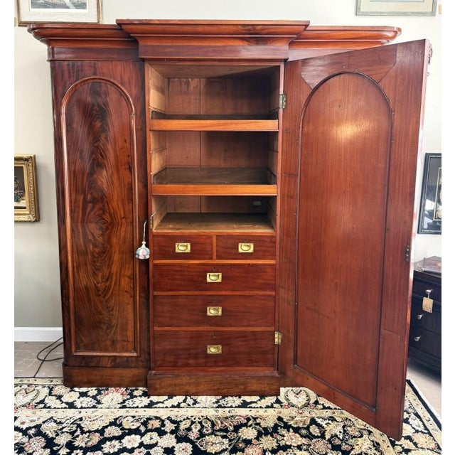 19th Century Flamed Mahogany Triple Wardrobe With Center Mirror & Fitted Interior For Sale - Image 4 of 18