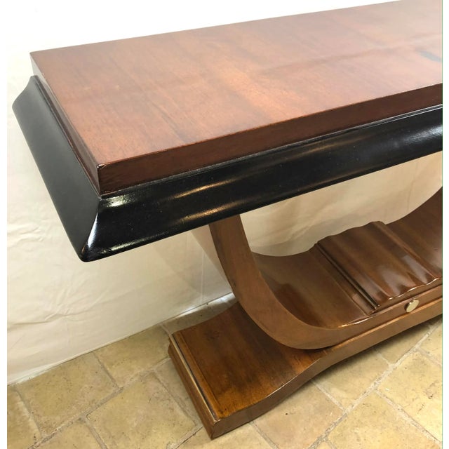 Wood Pair of French Art Deco Console Tables Nickeled Trim Attrib. Alfred Porteneuve For Sale - Image 7 of 10