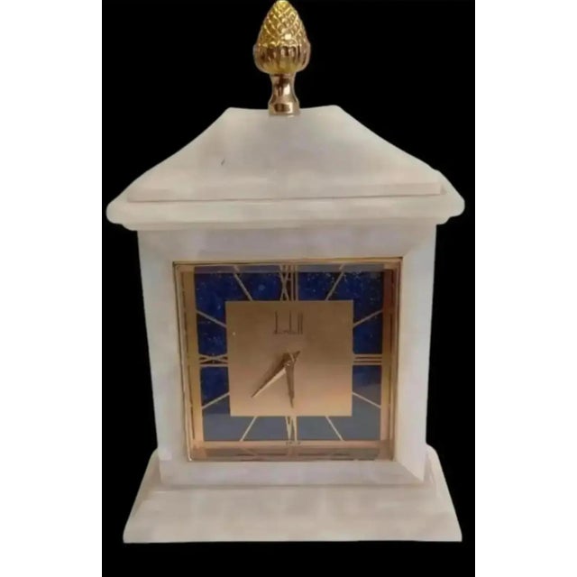 Alabaster 1930s Dunhill Art Deco Marble and Lapis Lazuli Mantel Clock For Sale - Image 8 of 11