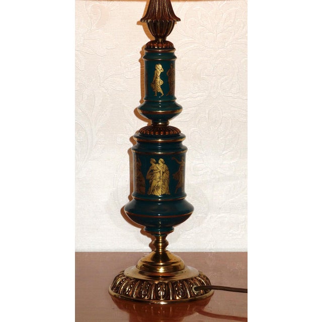 Gold Antique Empire French Brass and Porcelain Table Lamp, 1920s For Sale - Image 8 of 11