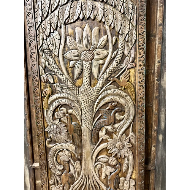 1920s Vintage Carved Tree of Life Barn Door – Handcrafted Decorative Wall Art Panel 83x36 For Sale - Image 5 of 7