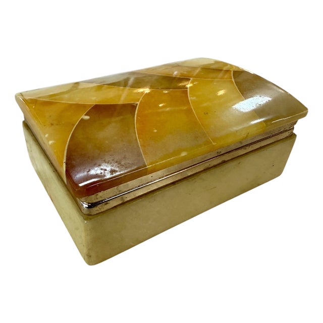 Vintage Italian Honey Marble and Brass Decorative Box For Sale