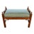 Antique Figured Wood Upholstered Bench With Turned Finials and Blue-Green Diamond Fabric For Sale