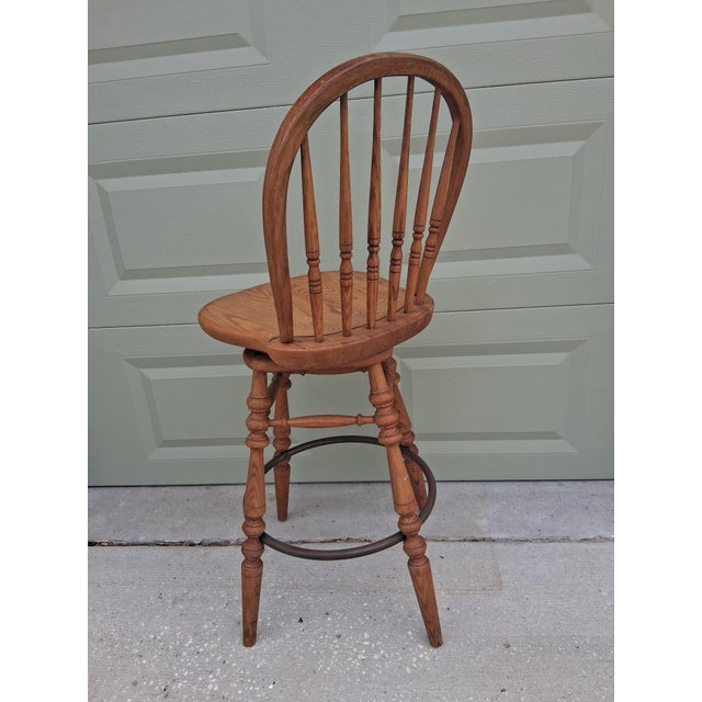1950's Vintage American Colonial Solid Oak Swivel Bar Stools by Ethan Allen Set of 4 For Sale - Image 9 of 12